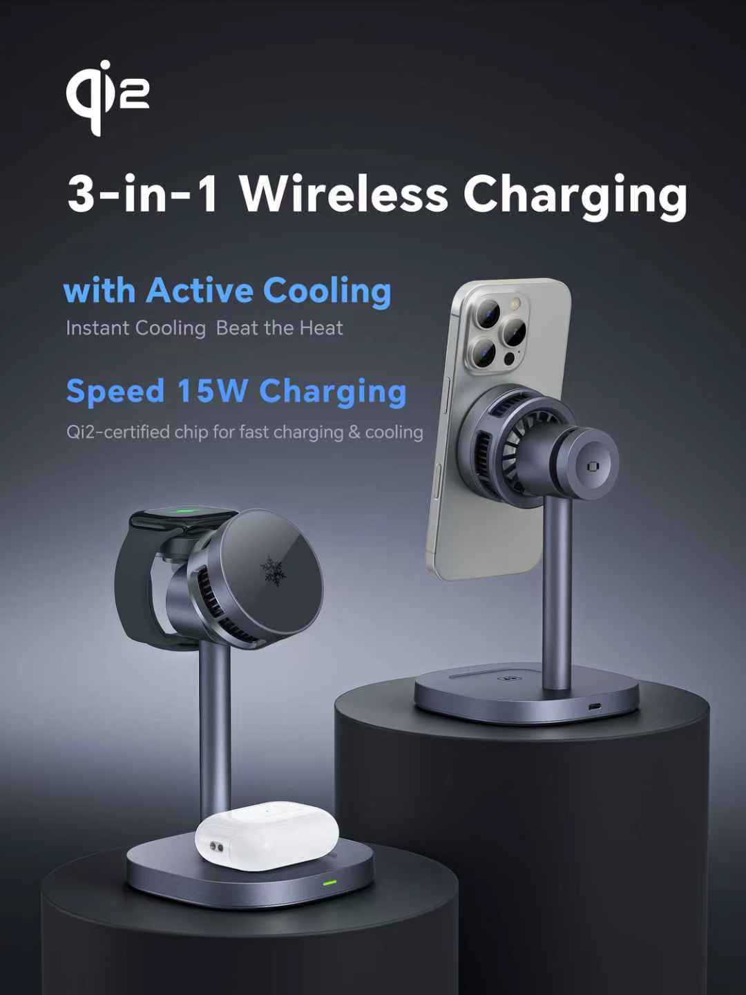 【10月発売】VIVID LIFE クーラーファン付き3in1マグネット式ワイヤレス充電器